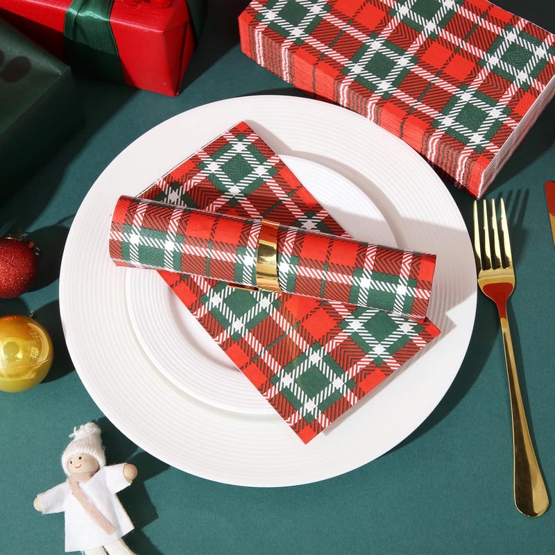 Tamone 100PCS 3-Ply Christmas Napkins Red Lattice - Red Napkins Disposable - Premium Quality Dinner Napkins Soft and Absorbent for Christmas - Image 5